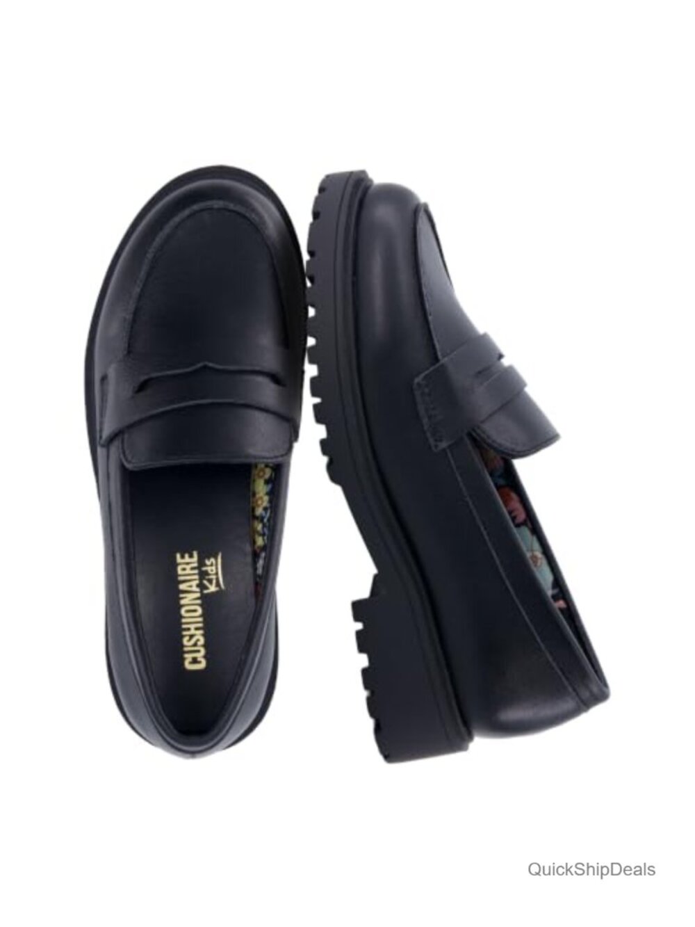 Girls Faux Leather Penny Loafer Slip-On Chunky Lug Sole School Dress Shoes